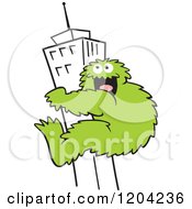 Green Bigfoot Climbing A Skyscraper Building