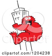 Poster, Art Print Of Red Bigfoot Climbing A Skyscraper Building