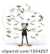 Clipart Of A 3d Formal Springer Frog Wearing Sunglasses And Standing In Falling Cash Royalty Free CGI Illustration