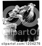 Clipart Of A Vintage Black And White Man Hallucinating Royalty Free Vector Illustration