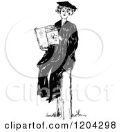 Clipart Of A Vintage Black And White Female Graduate Royalty Free Vector Illustration by Prawny Vintage