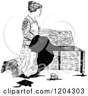 Poster, Art Print Of Vintage Black And White Woman Pulling A Graduation Gown From A Chest