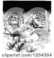 Clipart Of A Vintage Black And White Battle Field After The Raid Royalty Free Vector Illustration