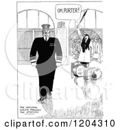 Cartoon Of A Vintage Black And White Man Calling An Admiral A Porter Royalty Free Vector Clipart