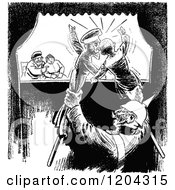 Clipart Of A Vintage Black And White German Puppet Show Royalty Free Vector Illustration