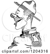 Clipart Of A Vintage Black And White Happy Soldier Royalty Free Vector Illustration