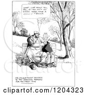 Clipart Of Vintage Black And White Men Being Buddies On A Bench With Text Royalty Free Vector Illustration