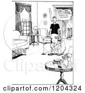 Clipart Of A Vintage Black And White Decorating Husband Royalty Free Vector Illustration