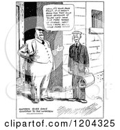Cartoon Of A Vintage Black And White Prisoner Saying Goodbye To The Warden Royalty Free Vector Clipart