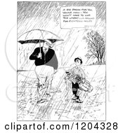 Poster, Art Print Of Vintage Black And White Man And Boy Carrying Golf Clubs In The Rain