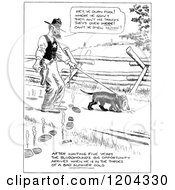 Cartoon Of A Vintage Black And White Sheriff And Bloodhound Not Following Tracks Royalty Free Vector Clipart