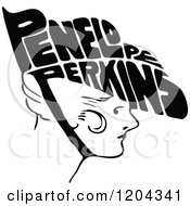 Clipart Of A Vintage Black And White Penelope Perkins Woman Royalty Free Vector Illustration