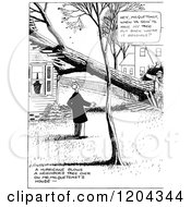 Cartoon Of Vintage Black And White Neighbors Talking Over A Fallen Tree Royalty Free Vector Clipart