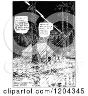 Clipart Of A Vintage Black And White Camp Site In The Rain Royalty Free Vector Illustration