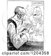 Cartoon Of Vintage Black And White Card Players Royalty Free Vector Clipart