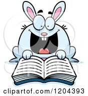 Cartoon Of An Excited Rabbit Reading A Book Royalty Free Vector Clipart