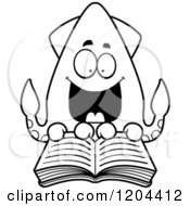 Poster, Art Print Of Black And White Excited Squid Reading A Book