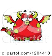 Cartoon Of A Depressed Chubby Red Dragon Royalty Free Vector Clipart
