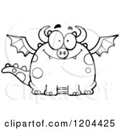 Cartoon Of A Black And White Happy Chubby Dragon Royalty Free Vector Clipart