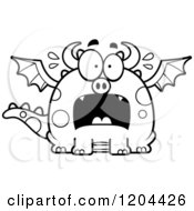 Cartoon Of A Black And White Scared Chubby Dragon Royalty Free Vector Clipart