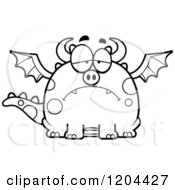 Cartoon Of A Black And White Depressed Chubby Dragon Royalty Free Vector Clipart