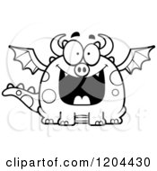 Poster, Art Print Of Black And White Happy Grinning Chubby Dragon