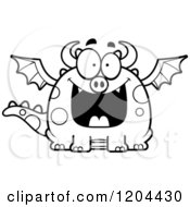 Cartoon Of A Black And White Happy Grinning Chubby Dragon Royalty Free Vector Clipart