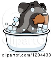 Poster, Art Print Of Cute Rottweiler Puppy Dog Taking Bath