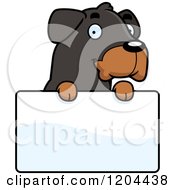 Poster, Art Print Of Cute Rottweiler Puppy Dog Over A Sign