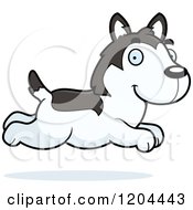 Cartoon Of A Cute Husky Puppy Dog Running Royalty Free Vector Clipart by Cory Thoman