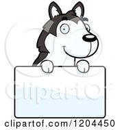 Poster, Art Print Of Cute Husky Puppy Dog Over A Sign