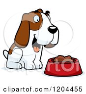 Cute Hound Dog By A Food Bowl