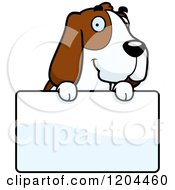 Poster, Art Print Of Cute Hound Dog Over A Sign