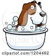 Cartoon Of A Cute Hound Dog Taking A Bath Royalty Free Vector Clipart