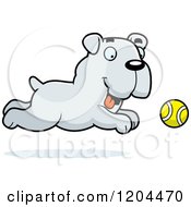 Poster, Art Print Of Cute Bulldog Puppy Dog Chasing A Ball