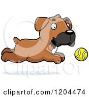 Poster, Art Print Of Cute Boxer Puppy Dog Chasing A Ball
