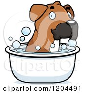 Cartoon Of A Cute Boxer Puppy Dog Taking A Bath Royalty Free Vector Clipart