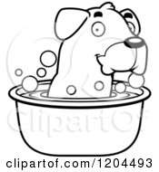 Black And White Cute Rottweiler Puppy Dog Taking Bath