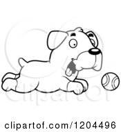 Poster, Art Print Of Black And White Cute Rottweiler Puppy Dog Chasing A Ball