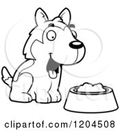 Poster, Art Print Of Black And White Cute Husky Puppy Dog With A Food Bowl