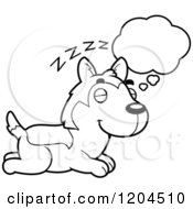 Cartoon Of A Black And White Cute Husky Puppy Dog Dreaming Royalty Free Vector Clipart by Cory Thoman