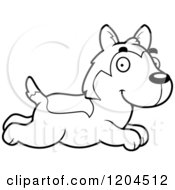 Cartoon Of A Black And White Cute Husky Puppy Dog Running Royalty Free Vector Clipart by Cory Thoman