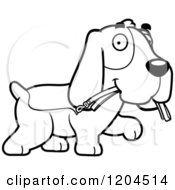 Poster, Art Print Of Black And White Cute Hound Dog Carrying A Leash