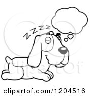 Cartoon Of A Black And White Cute Hound Dog Dreaming Royalty Free Vector Clipart