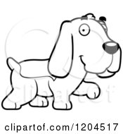 Cartoon Of A Black And White Cute Hound Dog Walking Royalty Free Vector Clipart