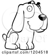 Cartoon Of A Black And White Cute Hound Dog Sitting Royalty Free Vector Clipart