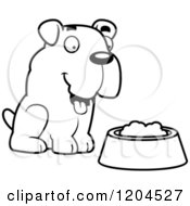 Poster, Art Print Of Black And White Cute Bulldog Puppy Dog And Food Bowl