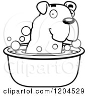 Poster, Art Print Of Black And White Cute Bulldog Puppy Dog Taking A Bath
