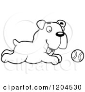 Poster, Art Print Of Black And White Cute Bulldog Puppy Dog Chasing A Ball