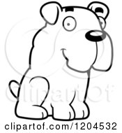 Cartoon Of A Black And White Cute Bulldog Puppy Dog Sitting Royalty Free Vector Clipart